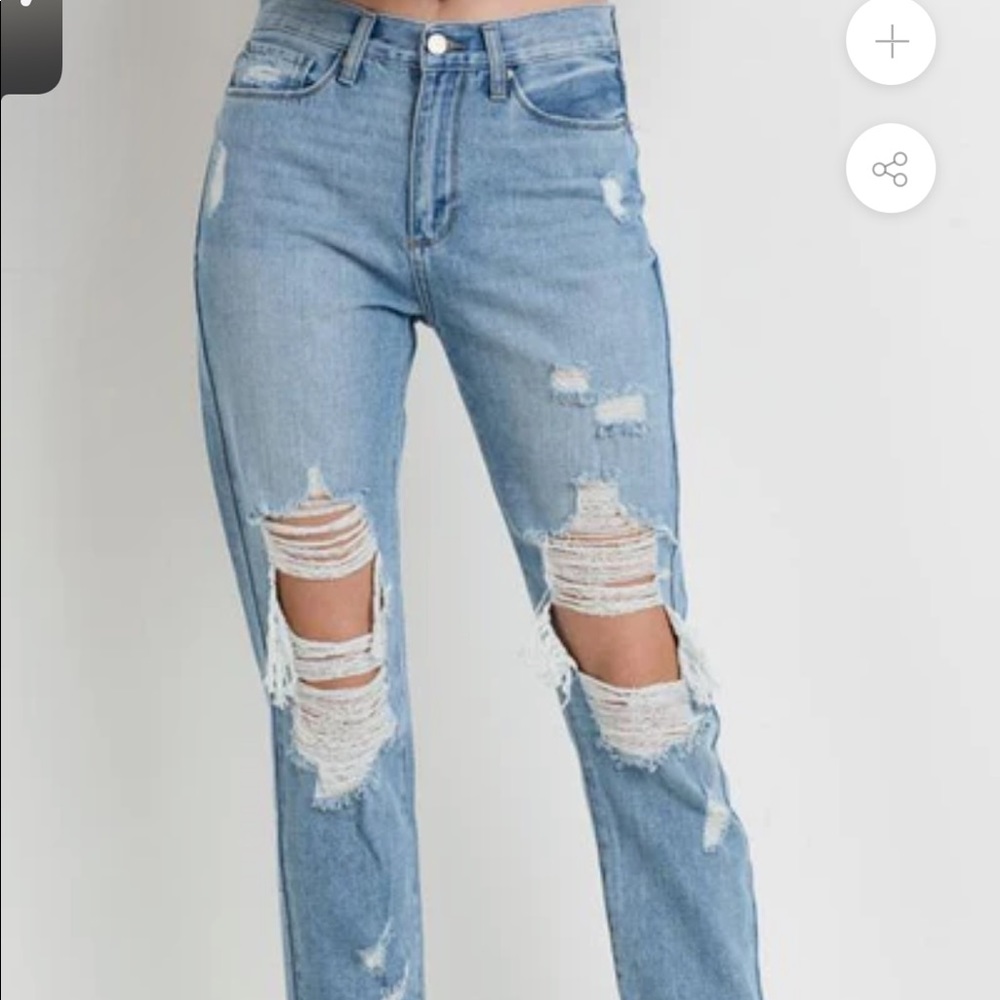 Just Black Denim -Light Blue Denim High Rise Super Destroyed Girlfriend